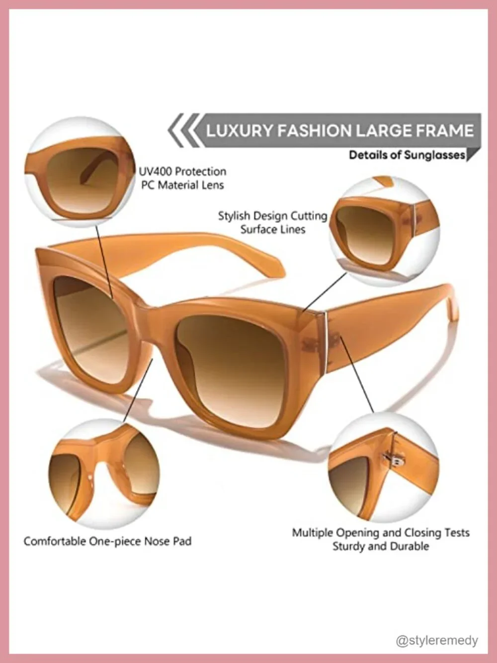Oversized Square Retro Sunglasses UV400 Protection